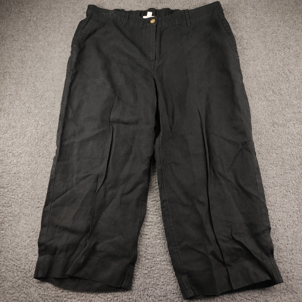 J. Jill Linen Pants Womens XL Love Linen Black Cropped Stretch Waist EUC
